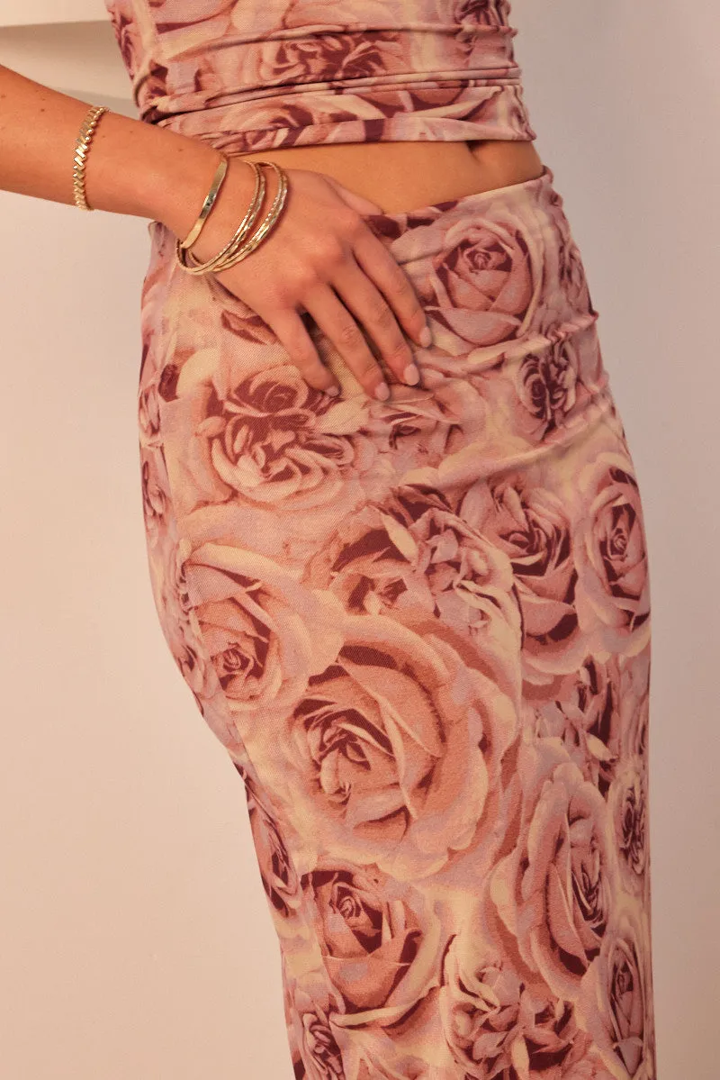Pink Floral Midi Skirt High Rise Mesh sold by Ally Fashion product image thumbnail 5