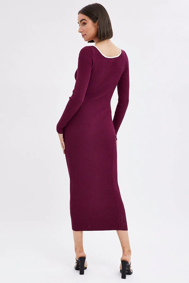 Purple Midi Dress Long Sleeve Sweetheart Contrast Bind sold by Ally Fashion product image thumbnail 5