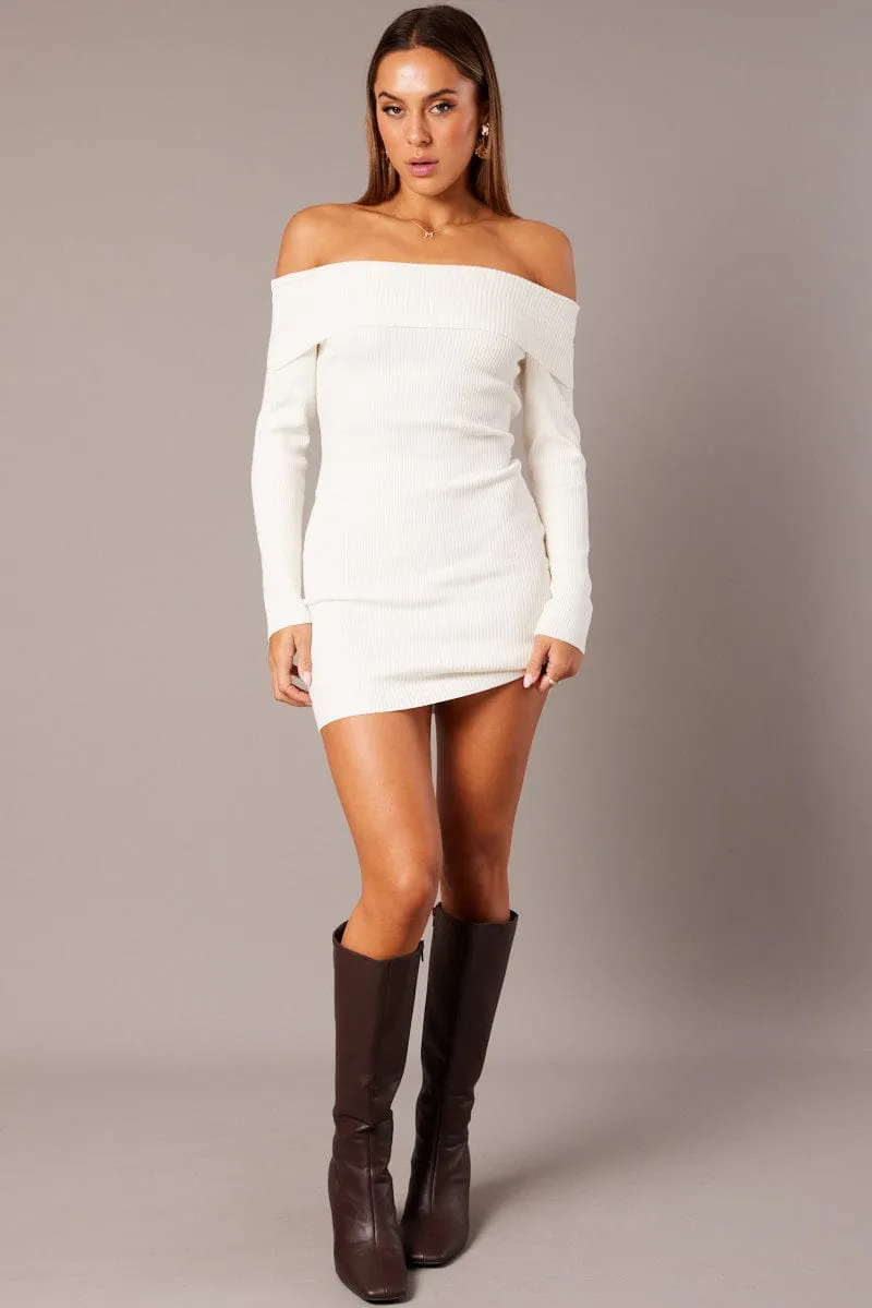 White Knit Dress Long Sleeve Mini sold by Ally Fashion product image thumbnail 2