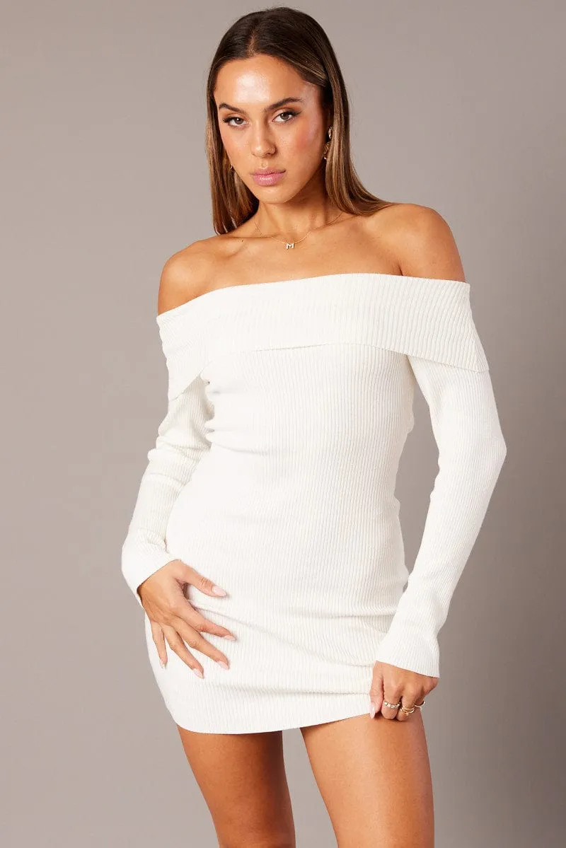 White Knit Dress Long Sleeve Mini sold by Ally Fashion product image thumbnail 3