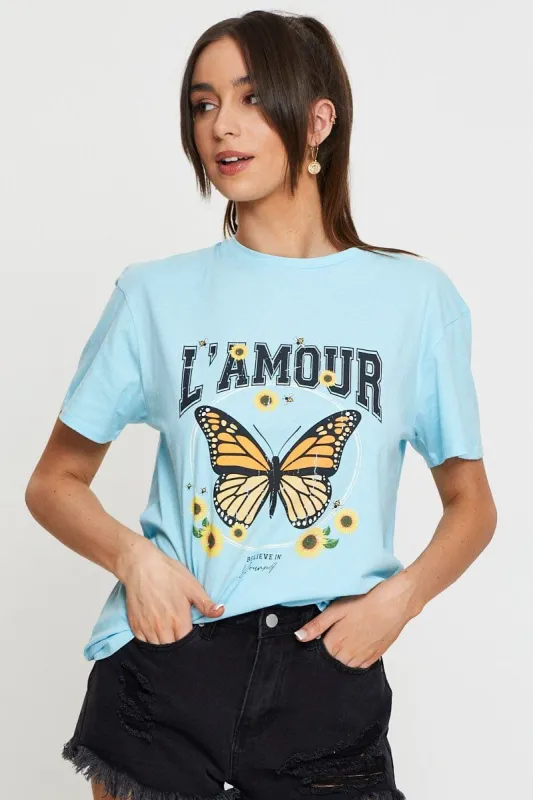 Blue Graphic T Shirt Short Sleeve sold by Ally Fashion