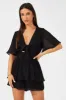 Black Playsuit Tie Front Wing Sleeve sold by Ally Fashion