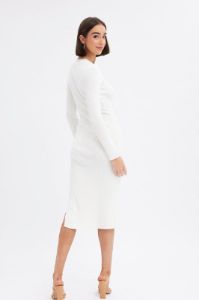 White Midi Dress Long Sleeve Round Neck Rib Knitted sold by Ally Fashion