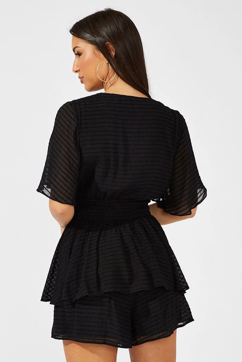 Black Playsuit Tie Front Wing Sleeve sold by Ally Fashion product image thumbnail 5