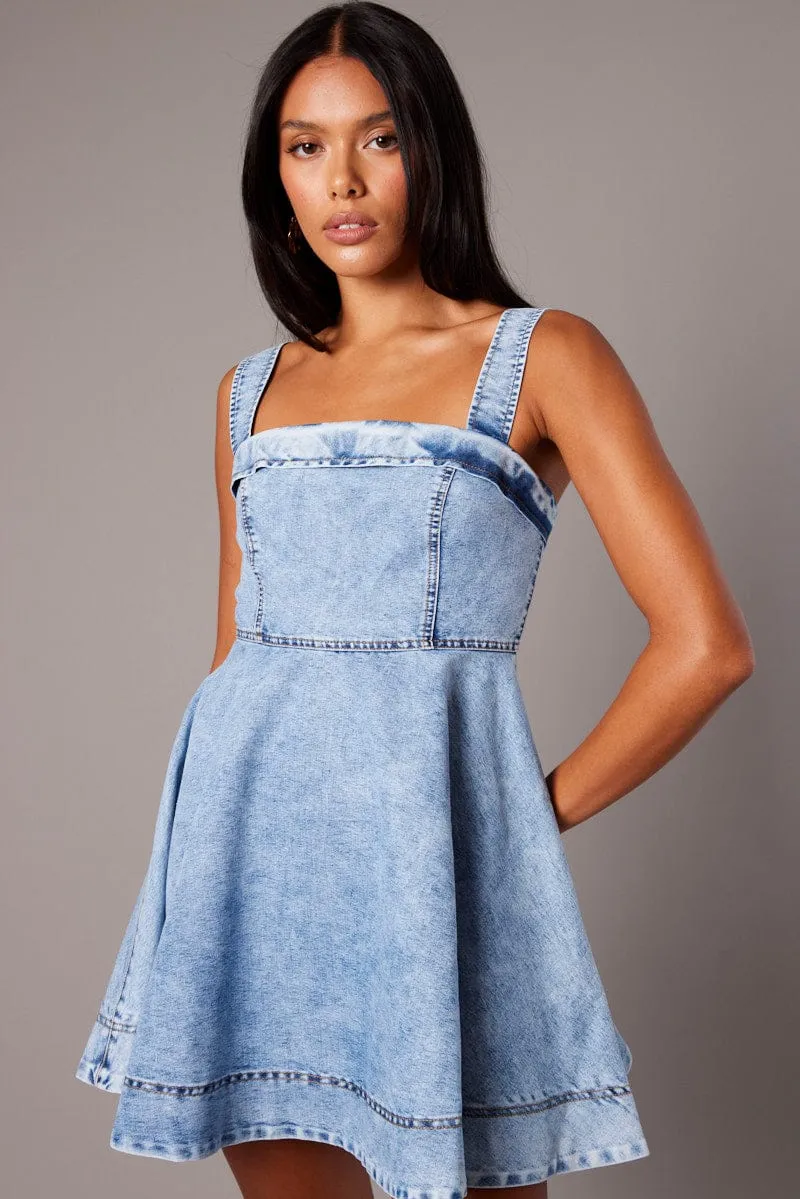 Blue Fit And Flare Dress Mini sold by Ally Fashion