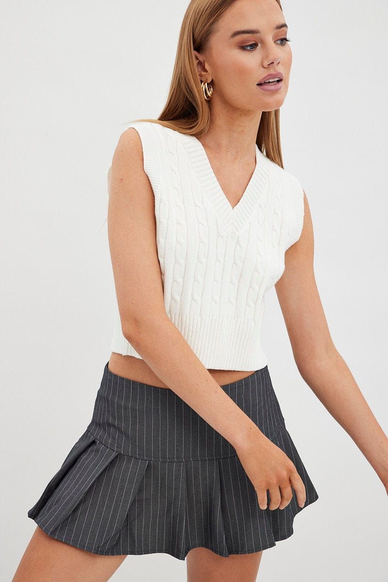 White Knit Vest V-Neck Cabled sold by Ally Fashion