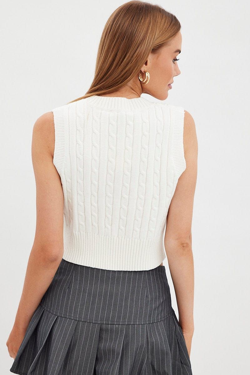 White Knit Vest V-Neck Cabled sold by Ally Fashion product image thumbnail 5