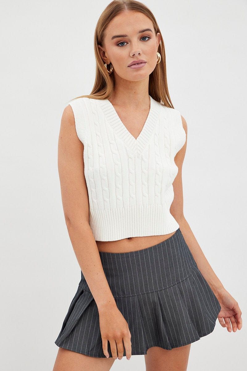 White Knit Vest V-Neck Cabled sold by Ally Fashion product image thumbnail 3