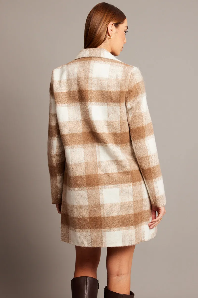 Brown Check Coat Long Sleeve sold by Ally Fashion product image thumbnail 5