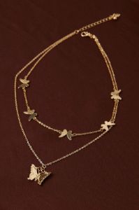 Gold Butterfly Charm Detail Layered Necklace sold by Ally Fashion