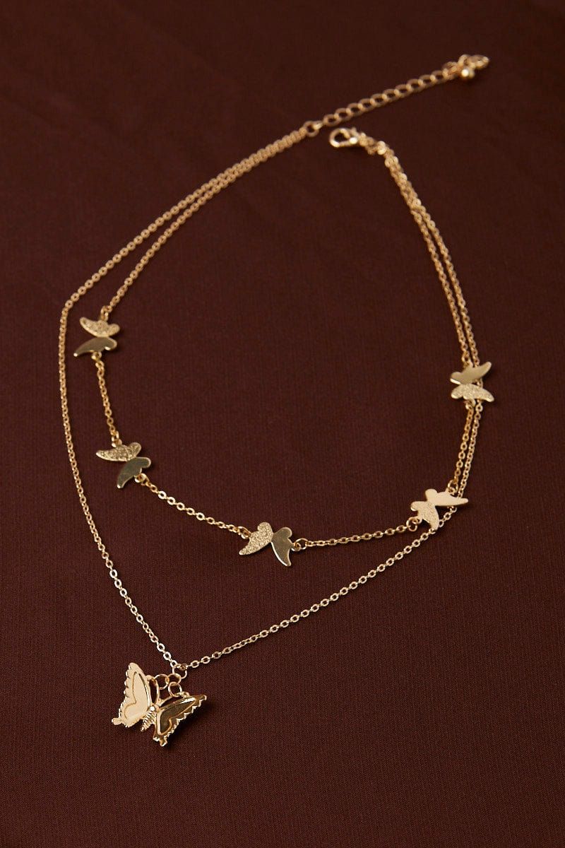 Gold Butterfly Charm Detail Layered Necklace sold by Ally Fashion