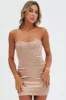 Beige Mini Dress Strapless Corset Detail Satin sold by Ally Fashion