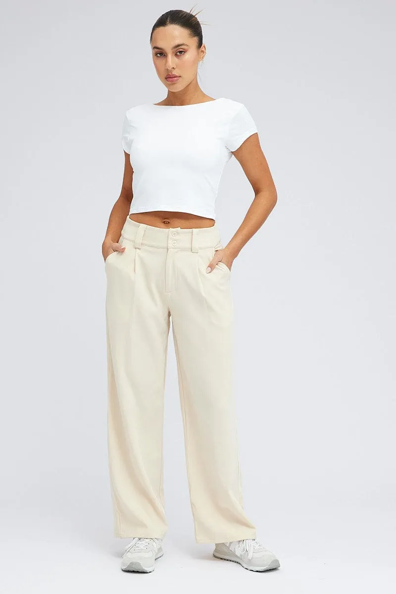 Beige Wide Leg Pants High Rise sold by Ally Fashion product image thumbnail 3