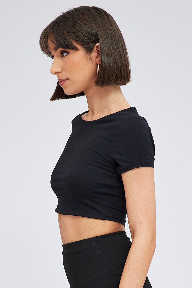 Black Supersoft Crop Top Short Sleeve sold by Ally Fashion product image thumbnail 4