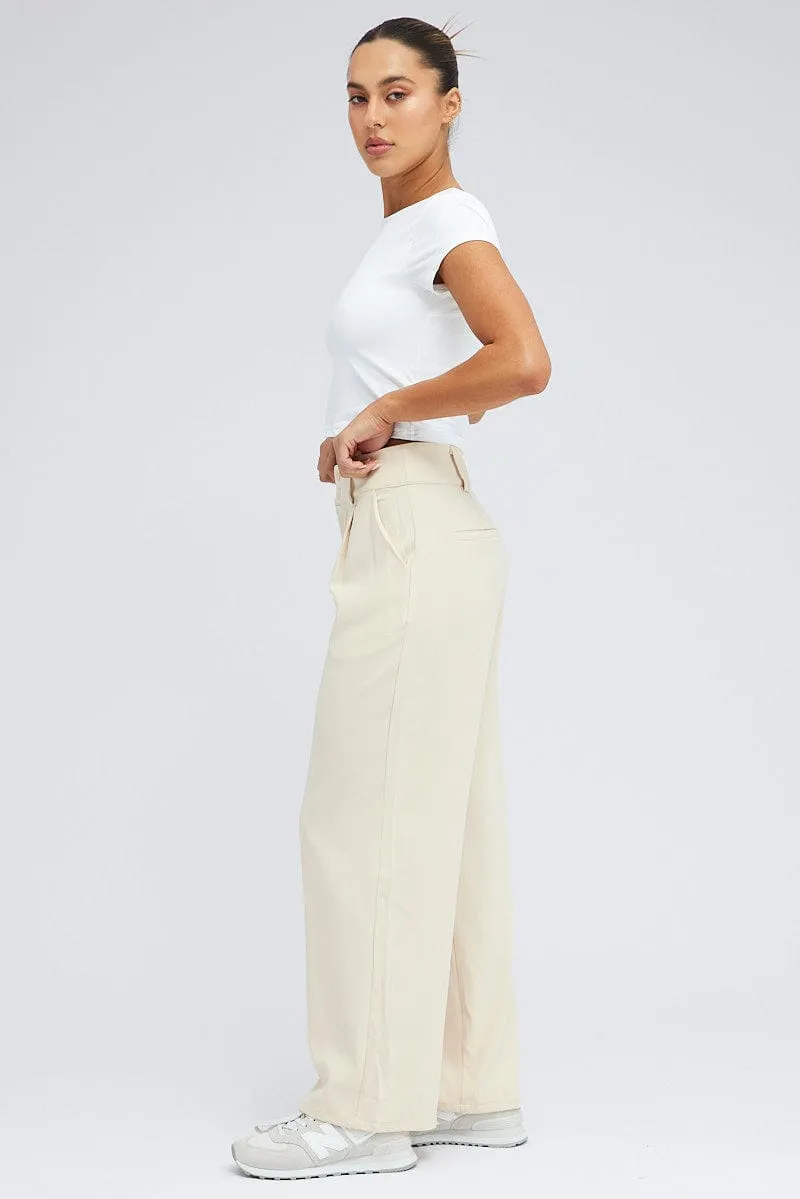 Beige Wide Leg Pants High Rise sold by Ally Fashion product image thumbnail 4