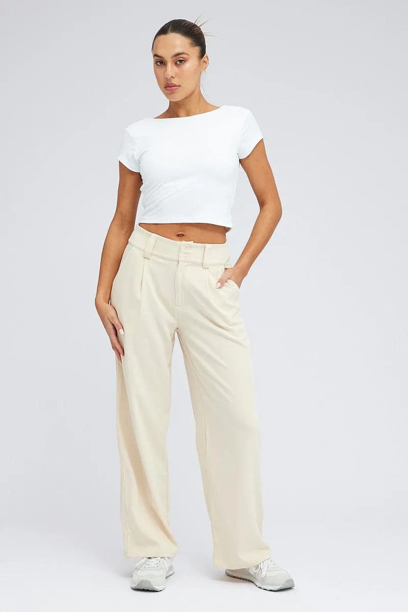 Beige Wide Leg Pants High Rise sold by Ally Fashion