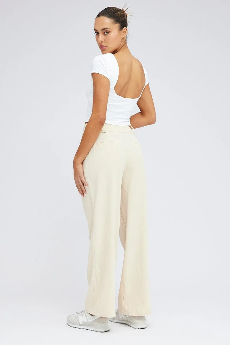 Beige Wide Leg Pants High Rise sold by Ally Fashion product image thumbnail 5
