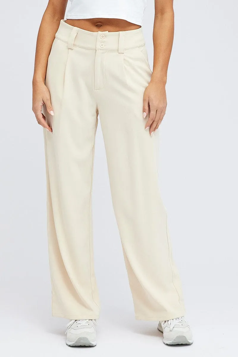 Beige Wide Leg Pants High Rise sold by Ally Fashion product image thumbnail 2