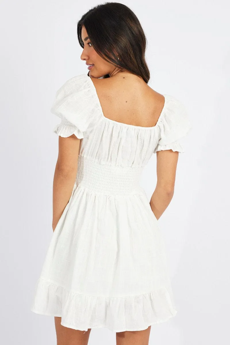 White Mini Dress Puff Sleeve sold by Ally Fashion product image thumbnail 5