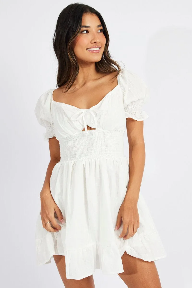 White Mini Dress Puff Sleeve sold by Ally Fashion product image thumbnail 3