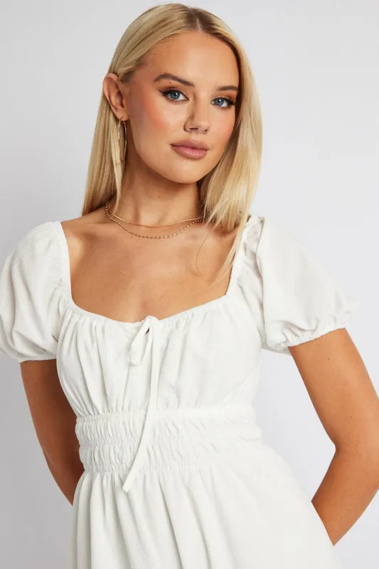 White Midi Dress Short Sleeve Ruched Bust sold by Ally Fashion