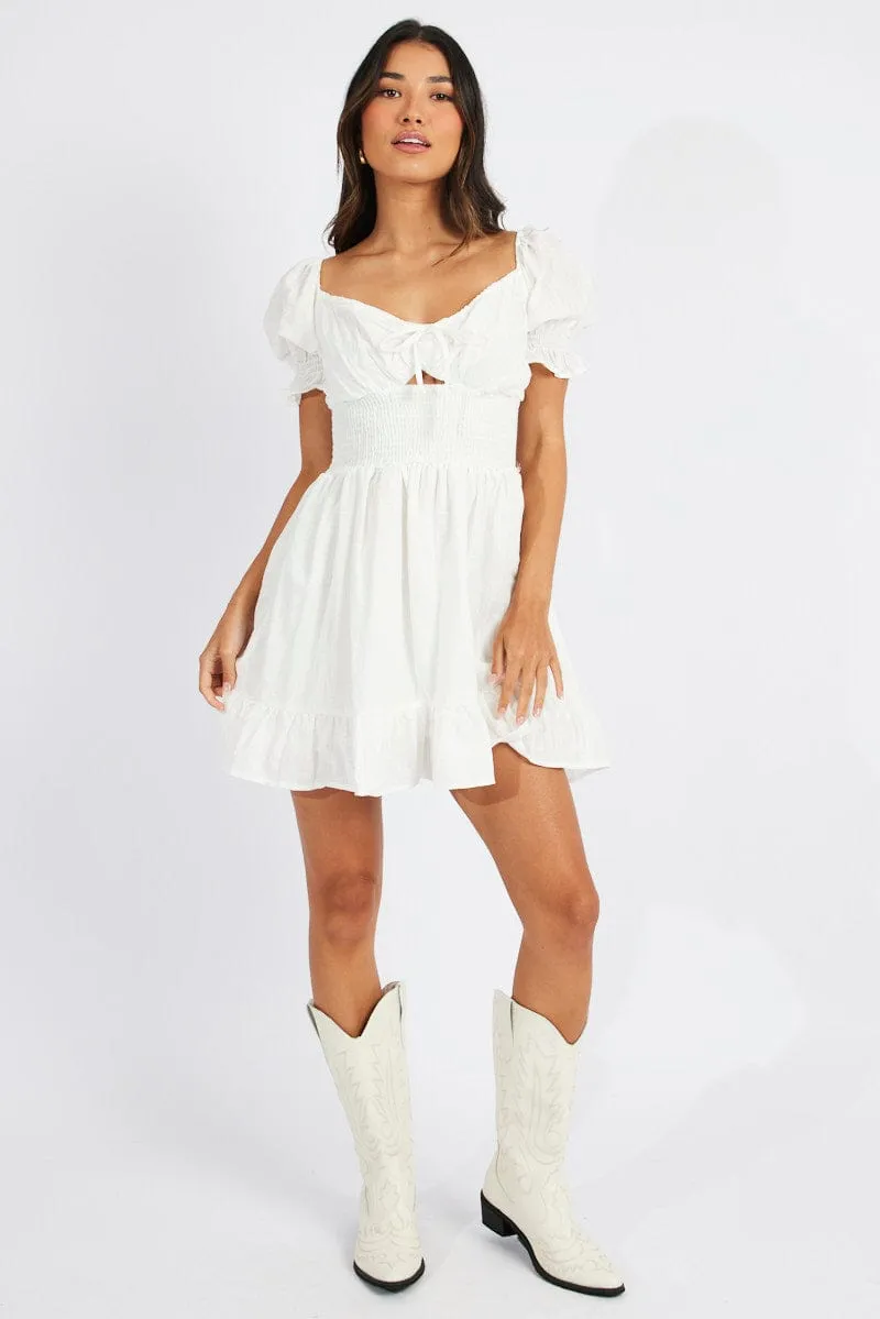 White Mini Dress Puff Sleeve sold by Ally Fashion product image thumbnail 2