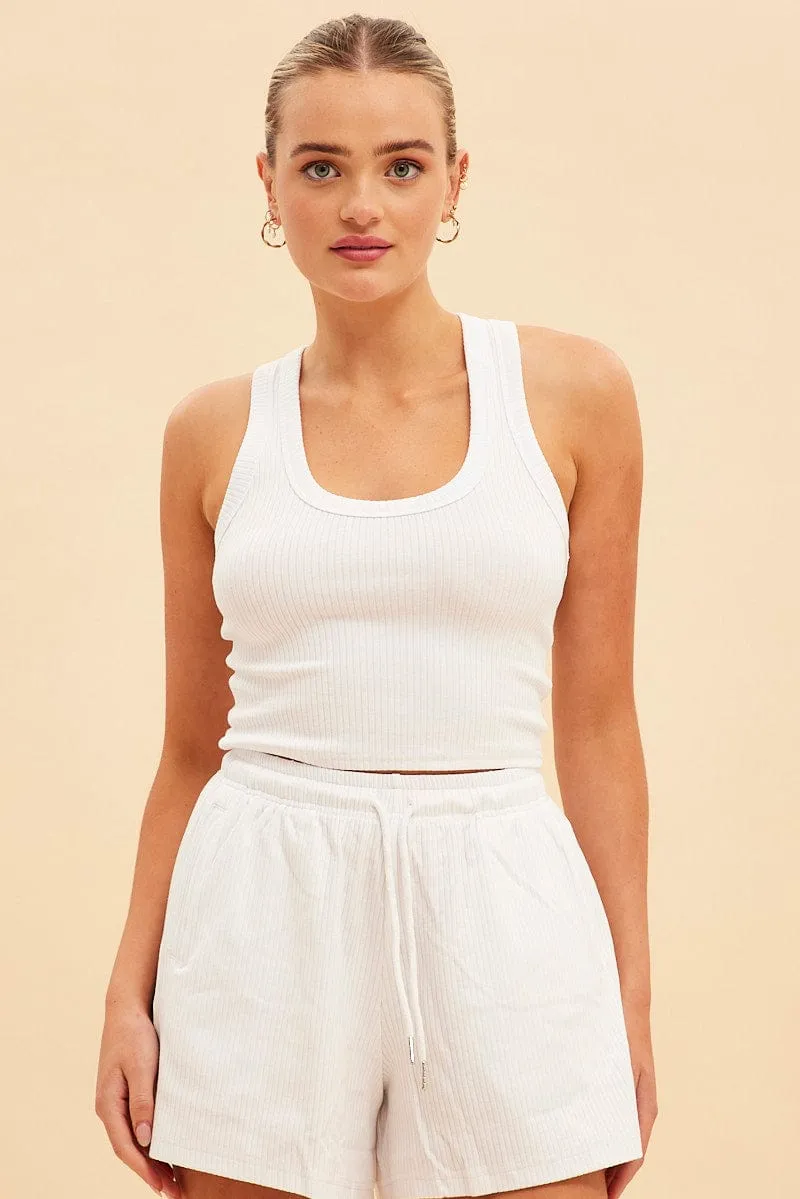White Prea Scoop Neck Crop Rib Sleeveless Tank sold by Ally Fashion