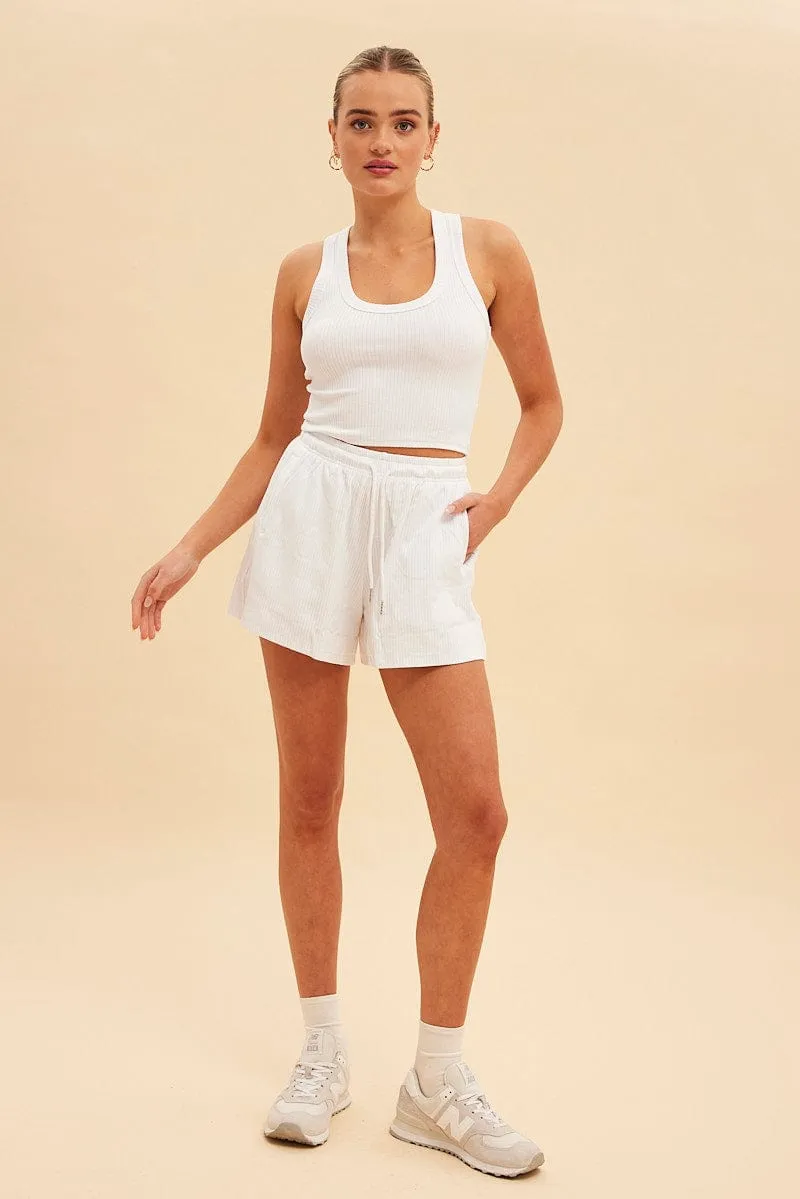 White Prea Scoop Neck Crop Rib Sleeveless Tank sold by Ally Fashion product image thumbnail 2