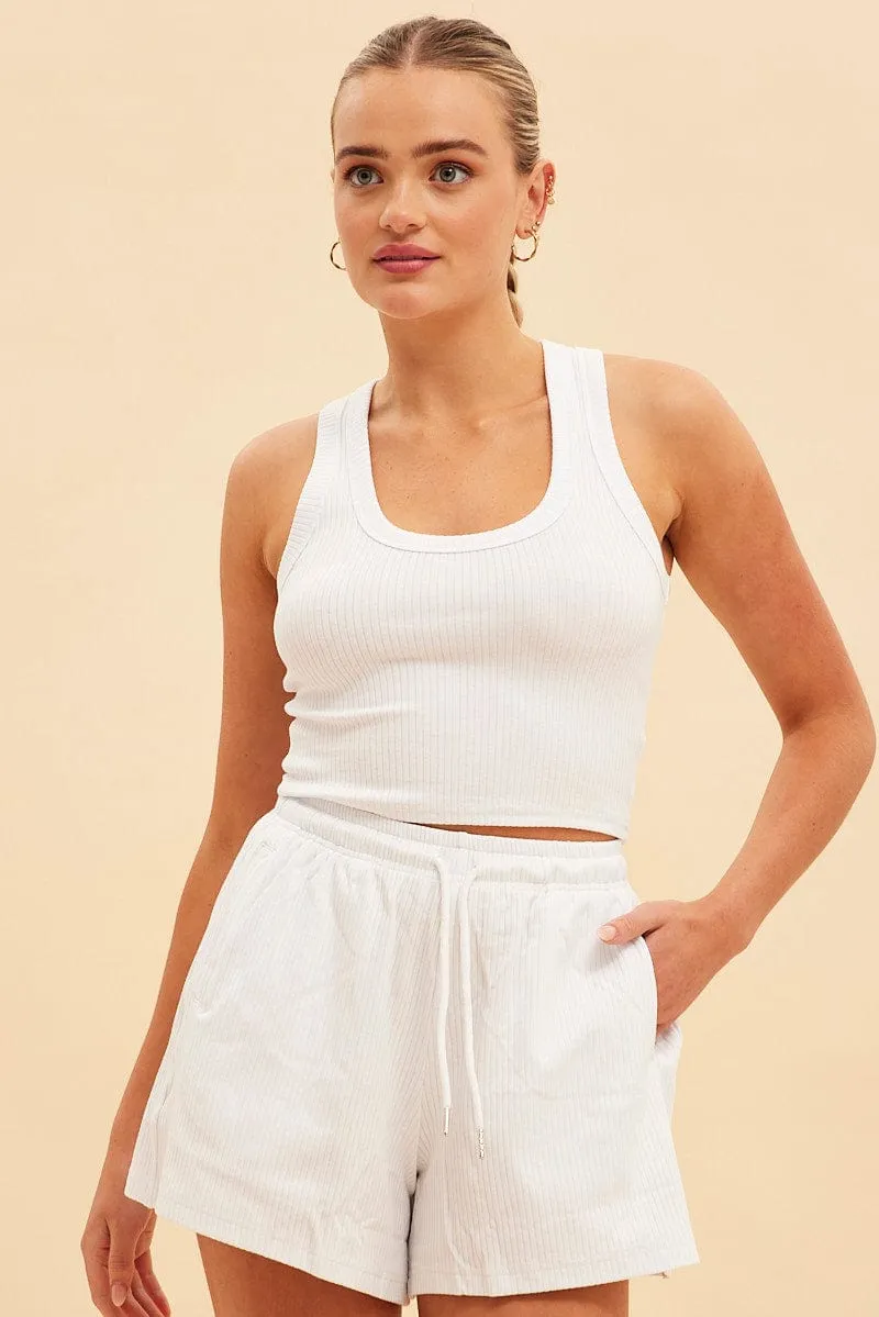 White Prea Scoop Neck Crop Rib Sleeveless Tank sold by Ally Fashion product image thumbnail 3