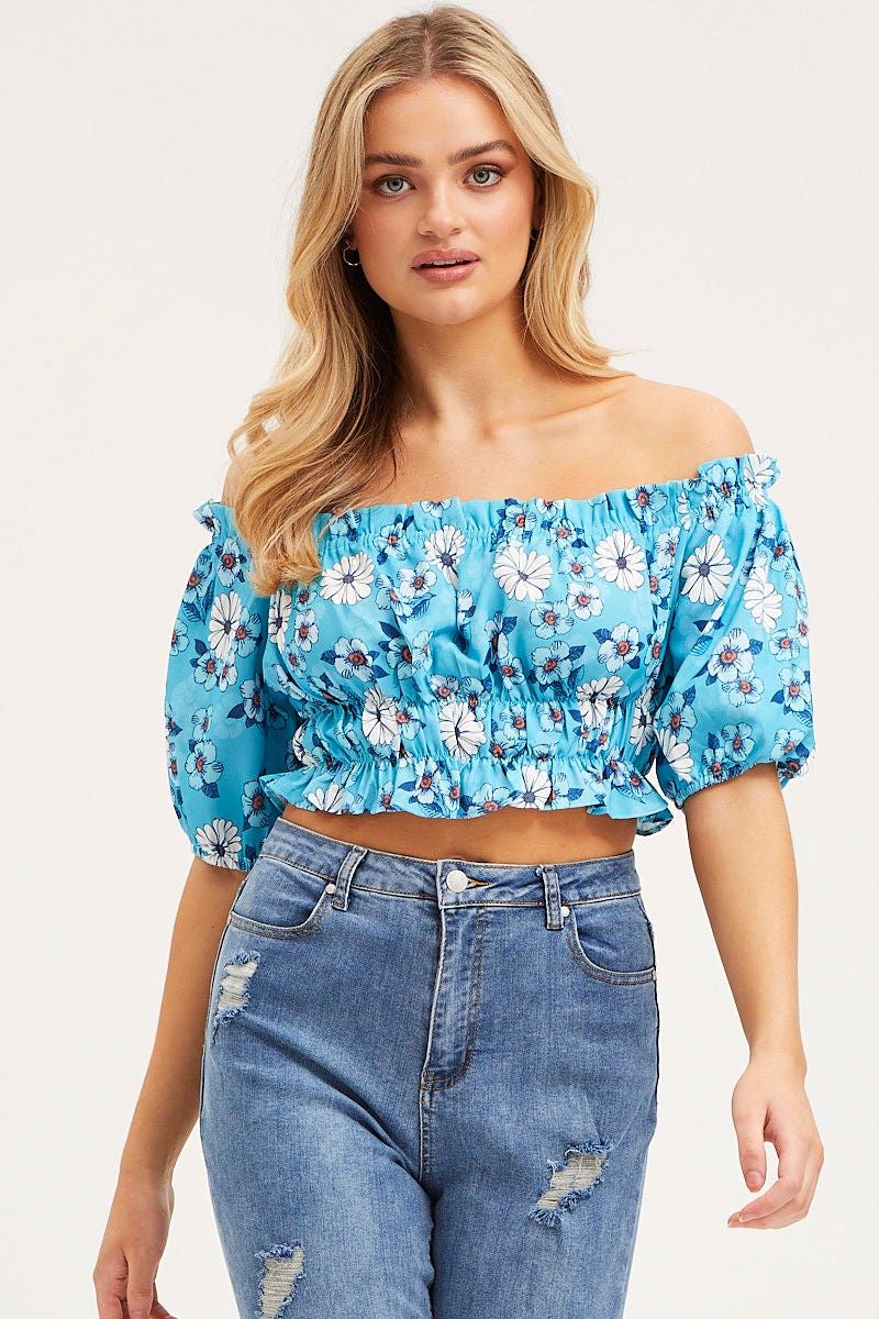 Print Crop Top Off Shoulder sold by Ally Fashion