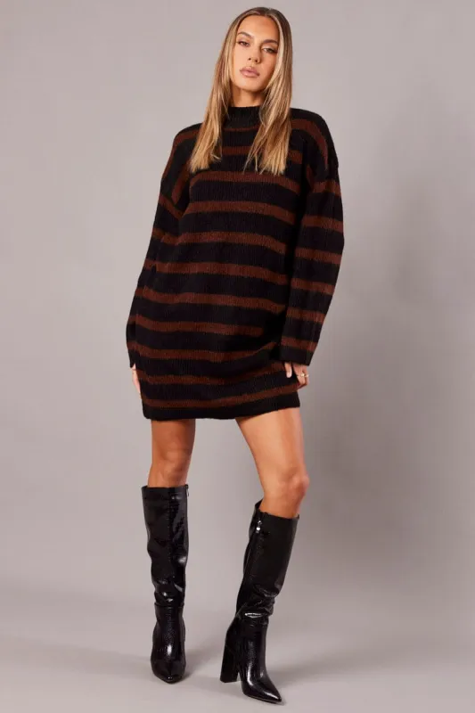 Brown Stripe Knit Jumper Dress Mini sold by Ally Fashion