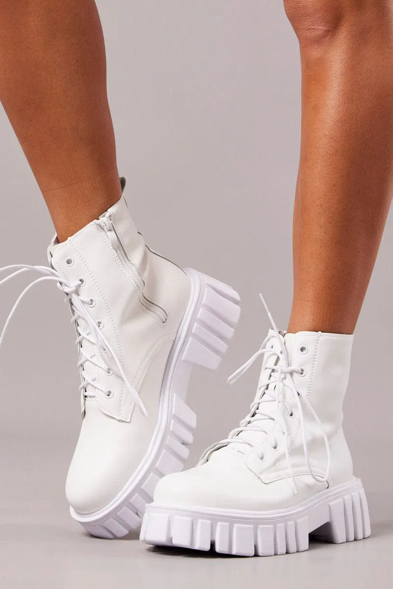 White Lace Up Chunky Boots sold by Ally Fashion