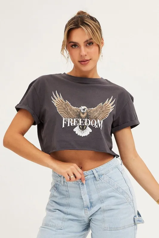 Beige Graphic T Shirt Crop sold by Ally Fashion