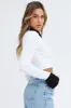 White Crop Top Contrast Collar And Sleeve Cuff sold by Ally Fashion