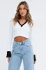White Crop Top Contrast Collar And Sleeve Cuff sold by Ally Fashion