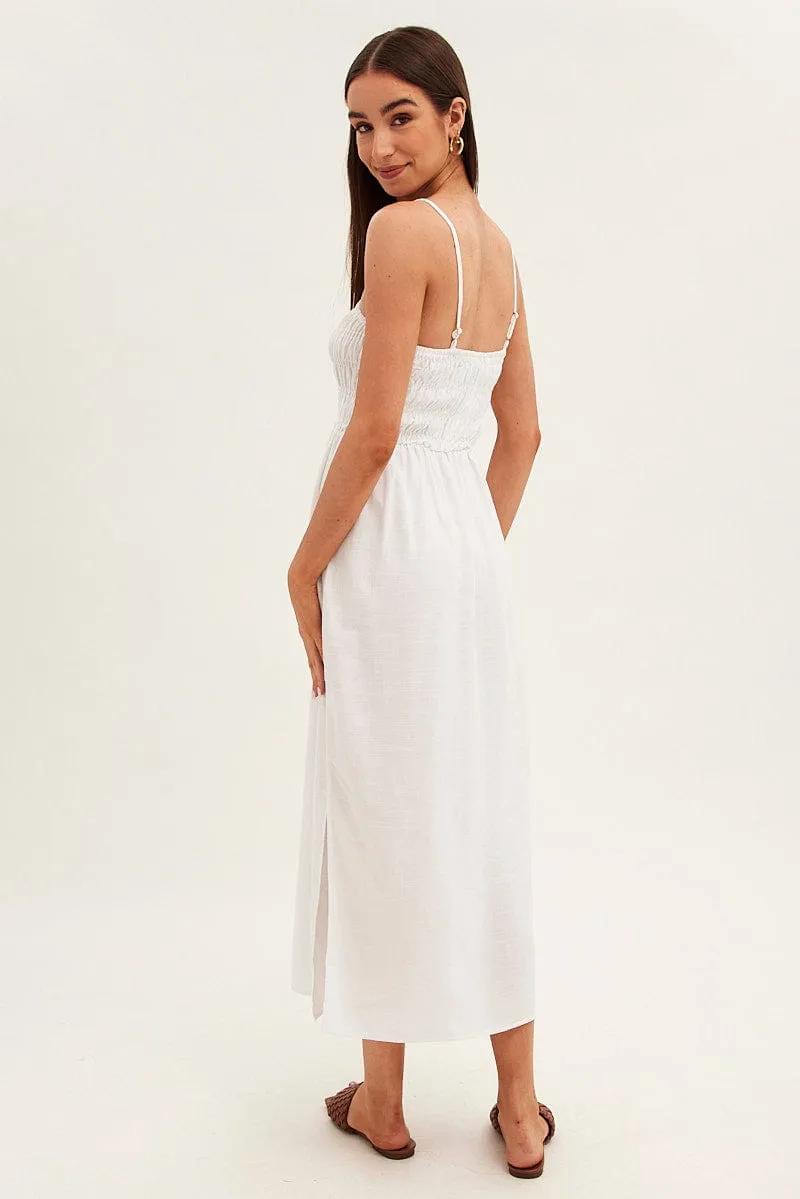 White Maxi Dress With Straps Shirring Linen Blend sold by Ally Fashion product image thumbnail 5