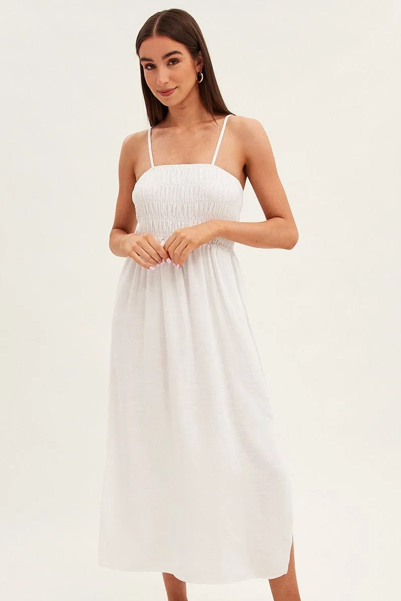 White Maxi Dress With Straps Shirring Linen Blend sold by Ally Fashion product image thumbnail 2