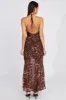 Brown Animal Print Leopard Maxi Halter Neck Mermaid Maxi Dress sold by Ally Fashion