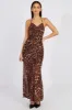 Brown Animal Print Leopard Maxi Halter Neck Mermaid Maxi Dress sold by Ally Fashion
