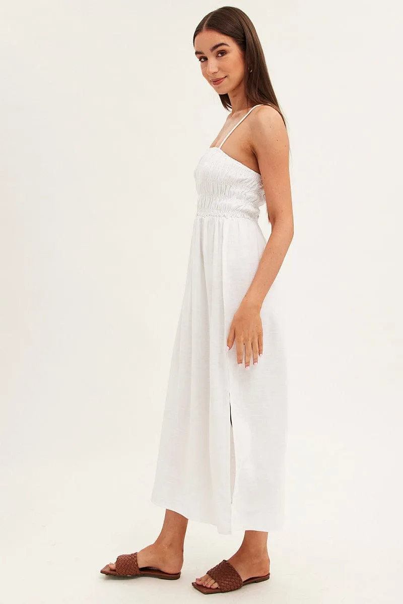 White Maxi Dress With Straps Shirring Linen Blend sold by Ally Fashion product image thumbnail 4