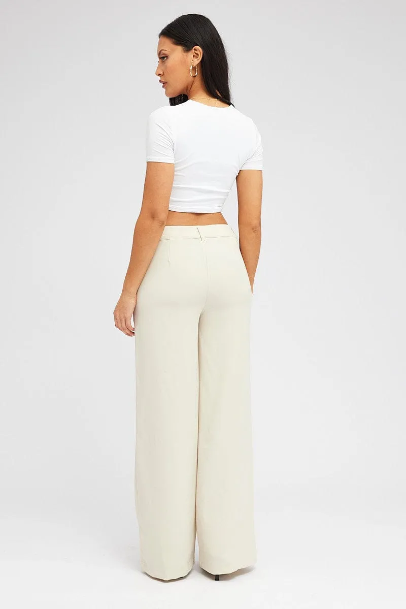 Beige Wide Leg Pants High Rise sold by Ally Fashion product image thumbnail 5