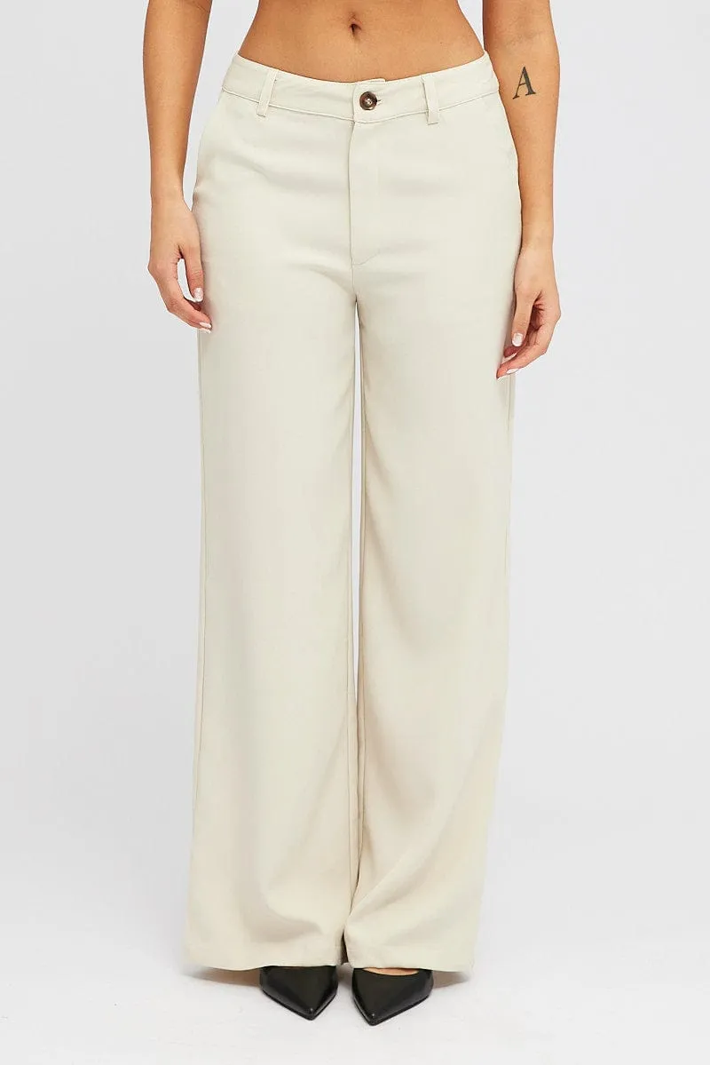 Beige Wide Leg Pants High Rise sold by Ally Fashion product image thumbnail 2