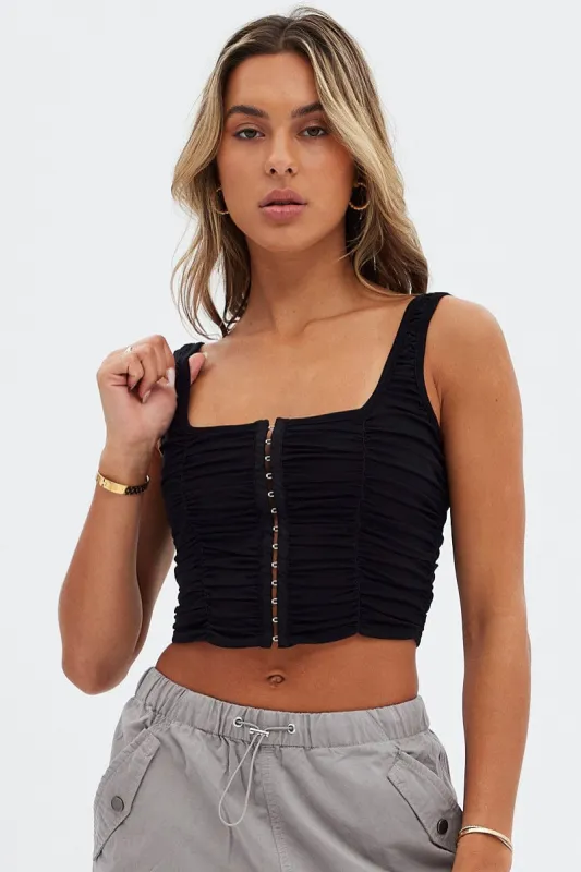Black Lace Up Top Sleeveless Mesh sold by Ally Fashion