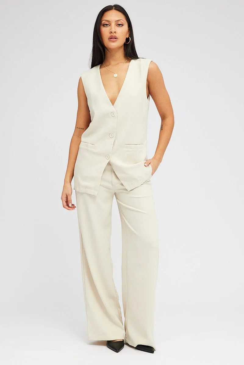 Beige Wide Leg Pants High Rise sold by Ally Fashion product image thumbnail 3