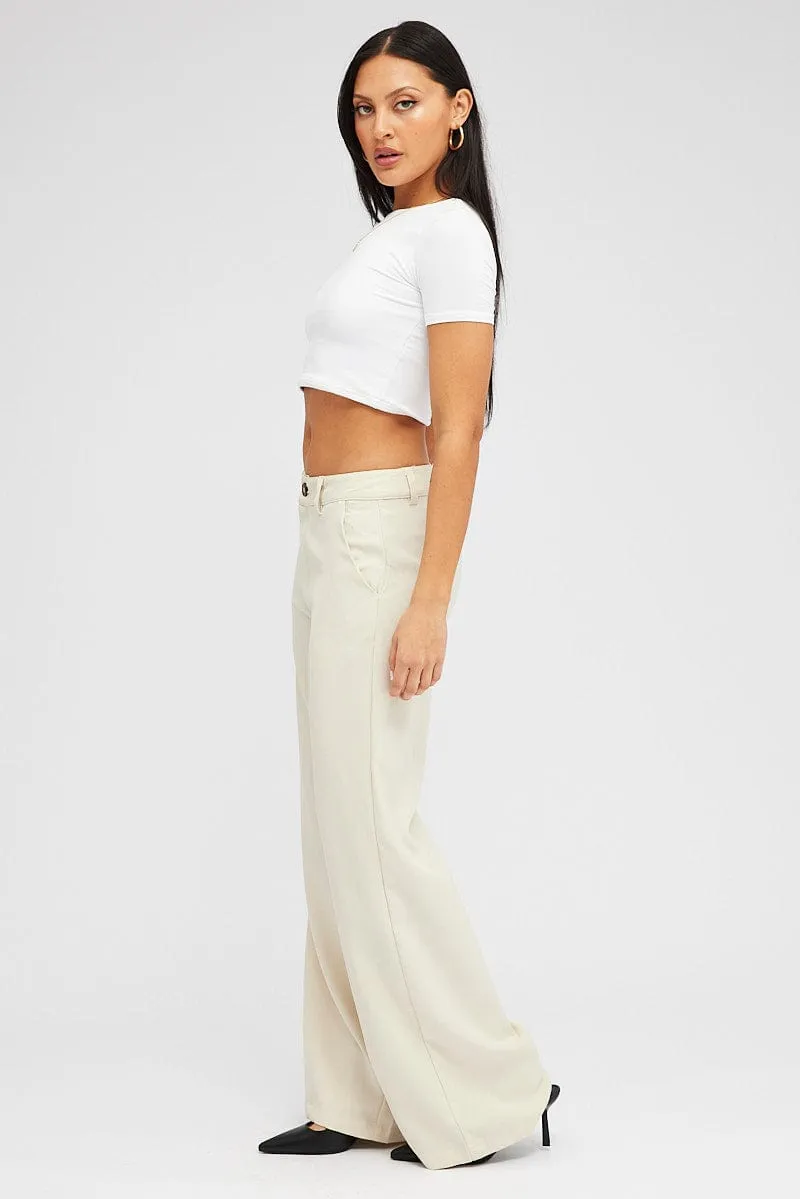 Beige Wide Leg Pants High Rise sold by Ally Fashion product image thumbnail 4