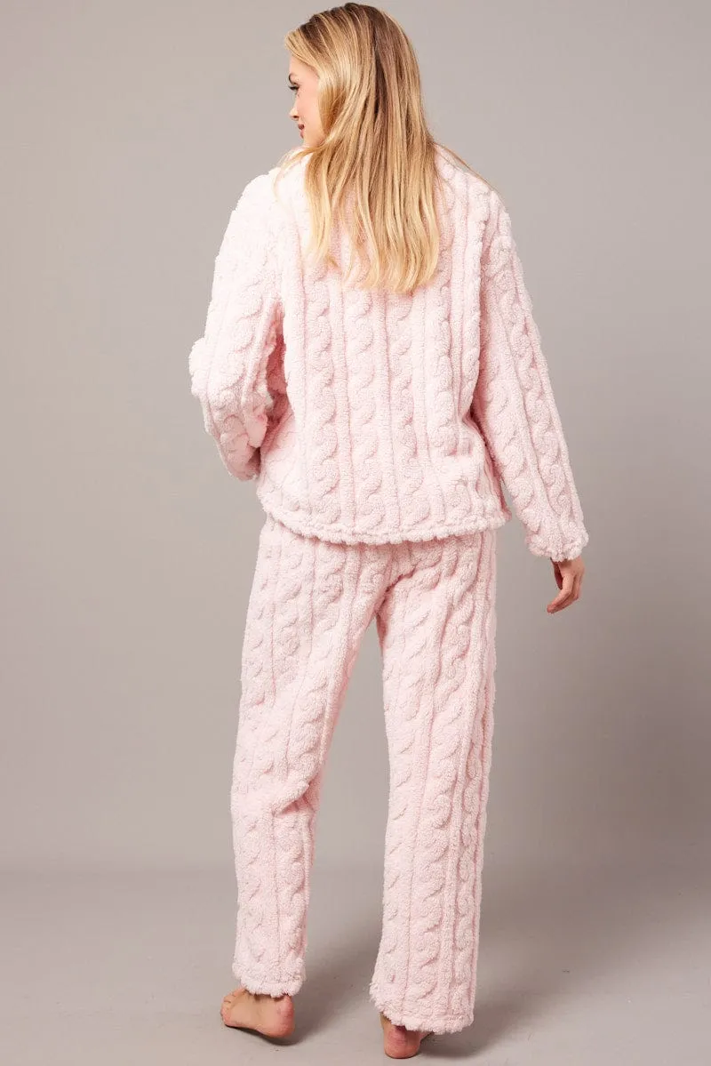 Pink Fluffy PJ Set Cable Fleece Pyjamas sold by Ally Fashion product image thumbnail 5