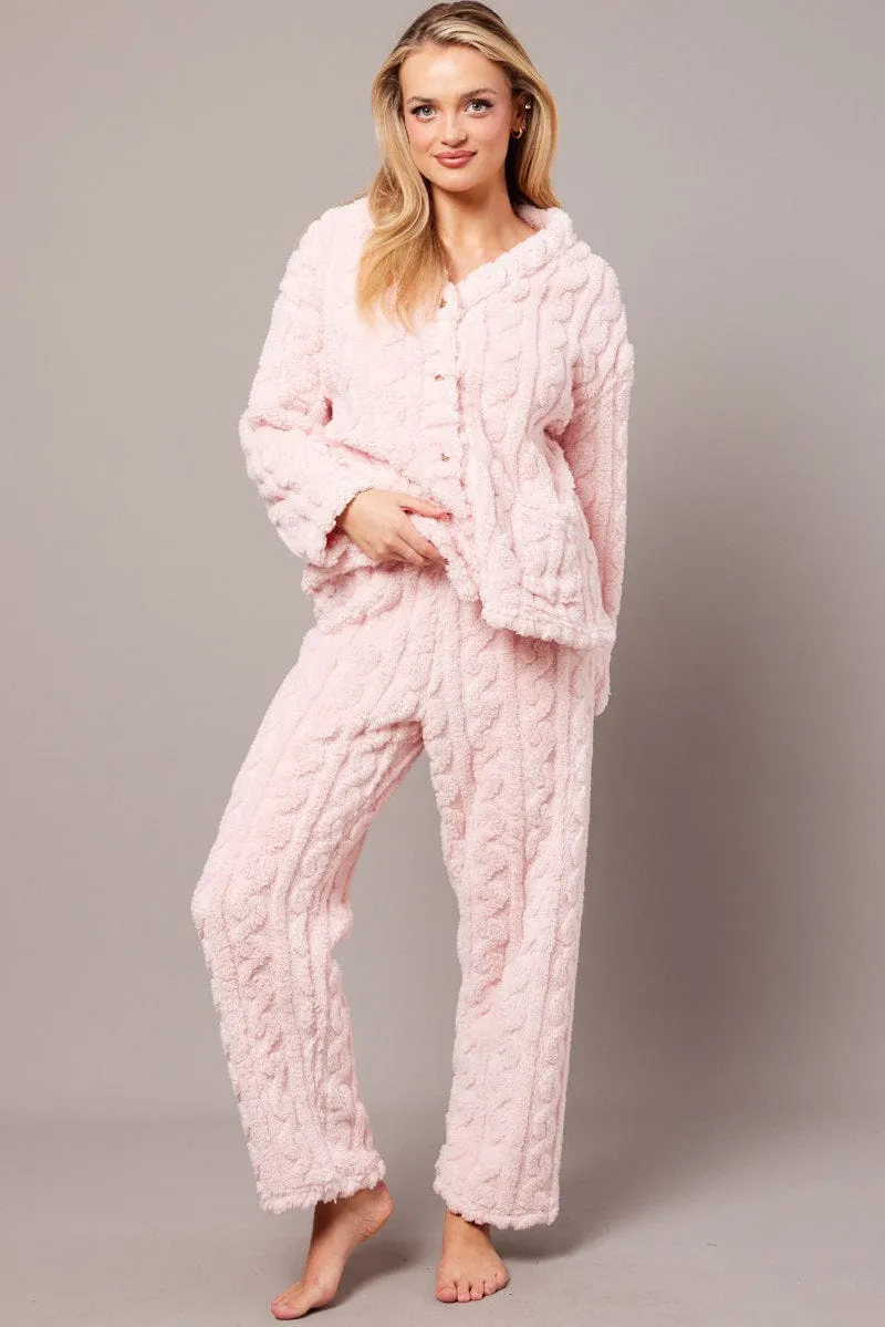 Pink Fluffy PJ Set Cable Fleece Pyjamas sold by Ally Fashion product image thumbnail 2
