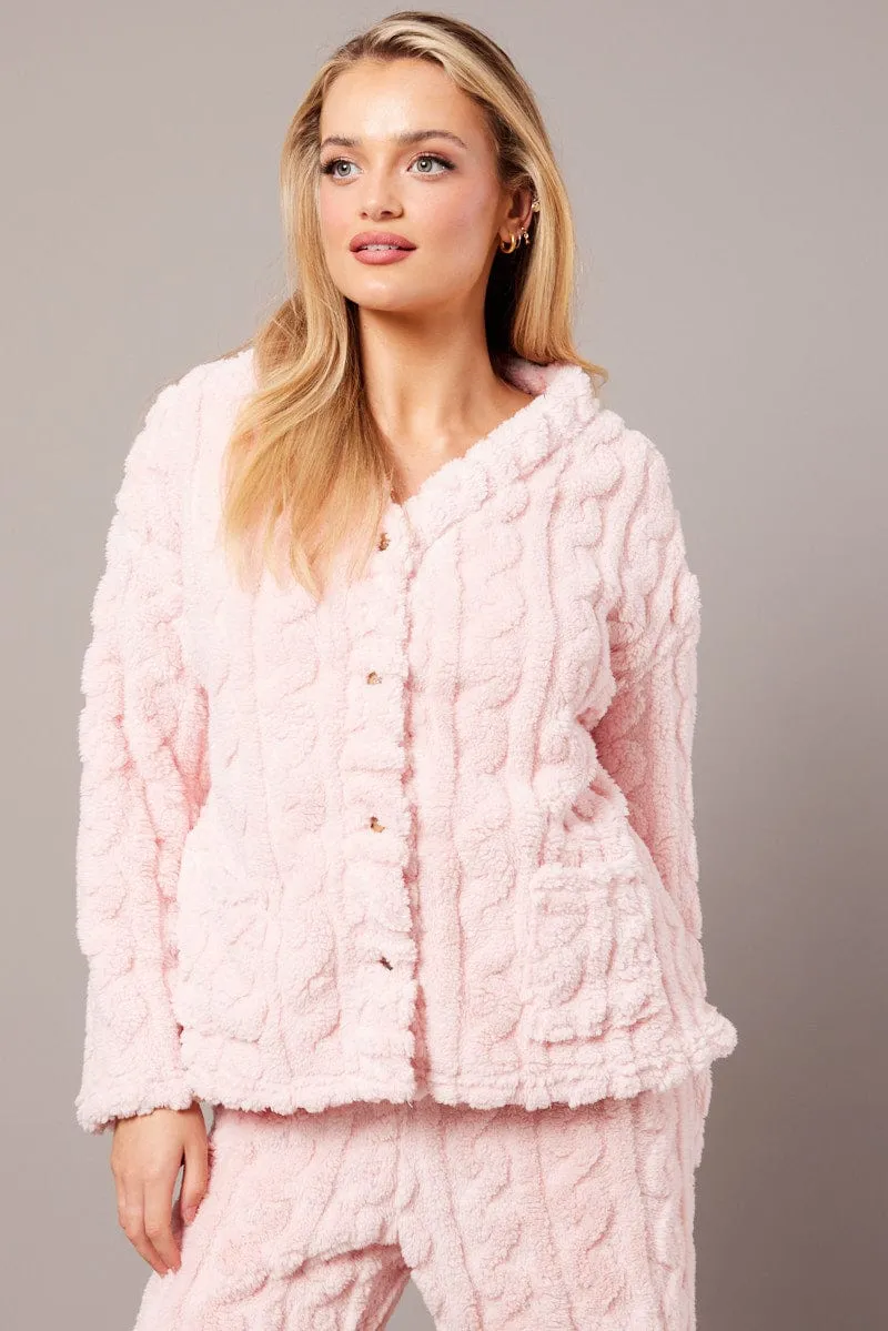 Pink Fluffy PJ Set Cable Fleece Pyjamas sold by Ally Fashion product image thumbnail 3