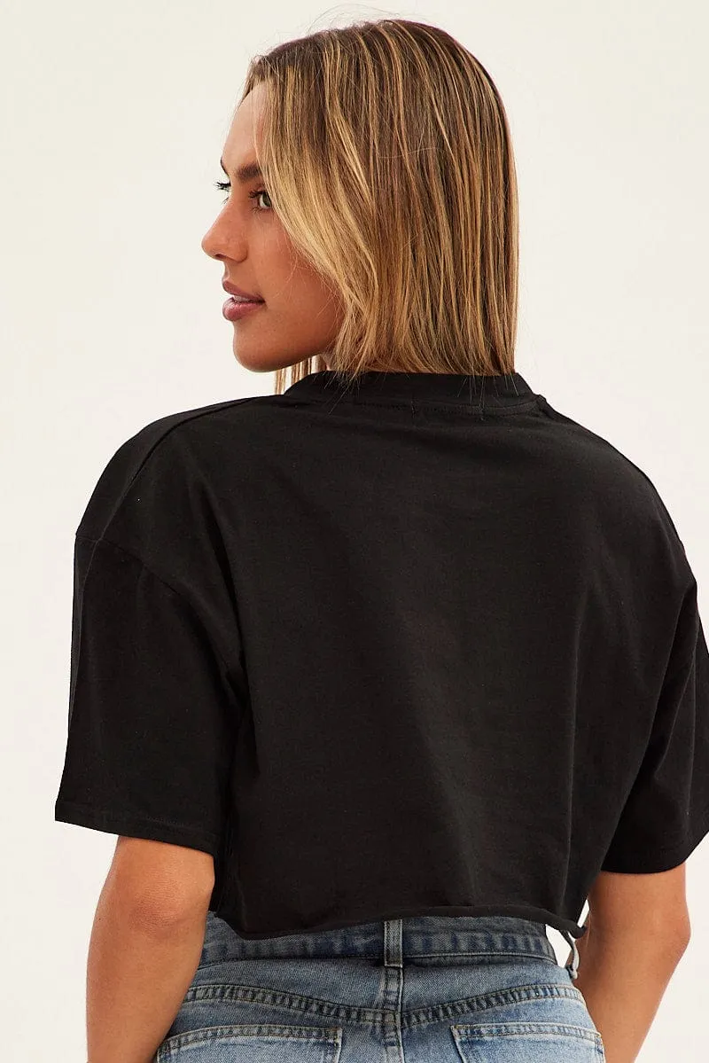 Black Crop T Shirt Short Sleeve Crew Neck Motorcycle sold by Ally Fashion product image thumbnail 5