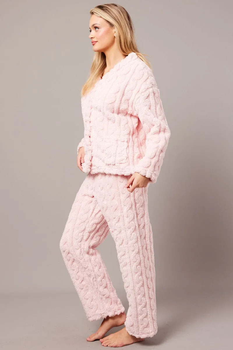 Pink Fluffy PJ Set Cable Fleece Pyjamas sold by Ally Fashion product image thumbnail 4